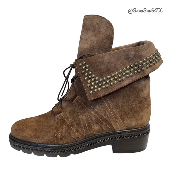 STUART WEITZMAN - Yadastud - Brown Suede Bronze Stud Moto Ankle Boots - NWOT - Picture 2 of 16